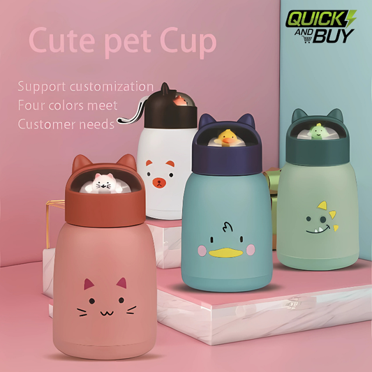 Cute Kitty Top Toys Water Bottles with Glass Material and Plastic Coated 