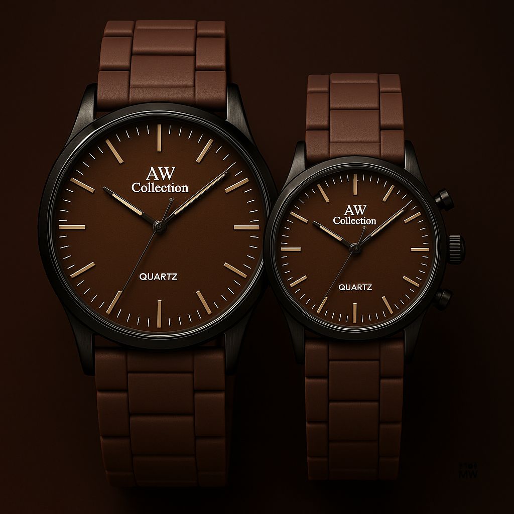 Couple Watches with Modern Rubber Chain Design