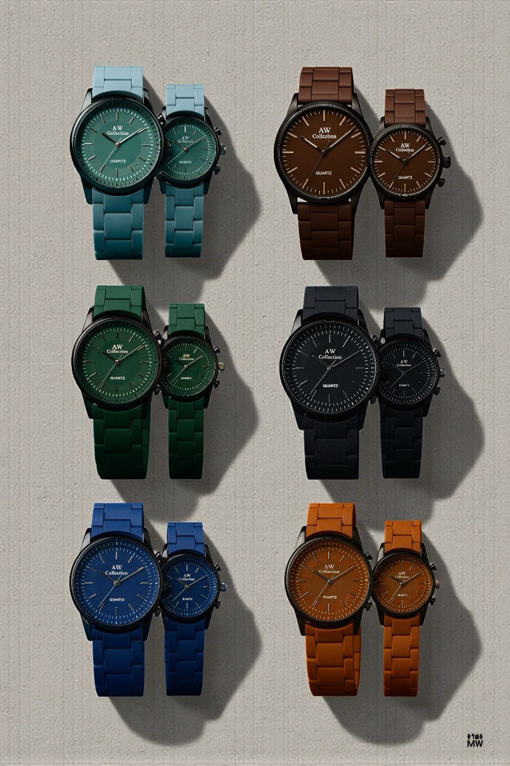 Couple Watches with Modern Rubber Chain Design