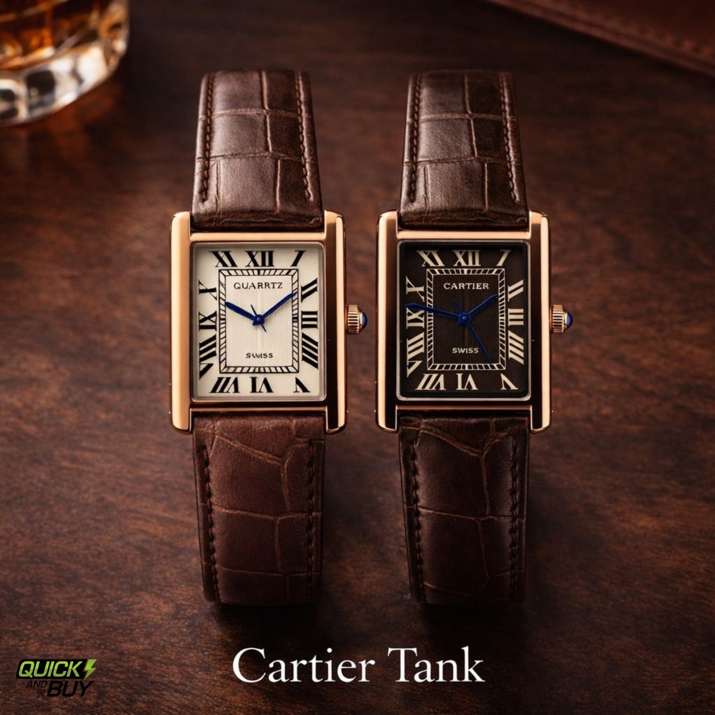 Luxury Tank Style Watch Premium Leather Strap Slim Case Design